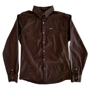 G by Guess Solid Brown Long Sleeve Button Up Dress Shirt Men's Size Large
